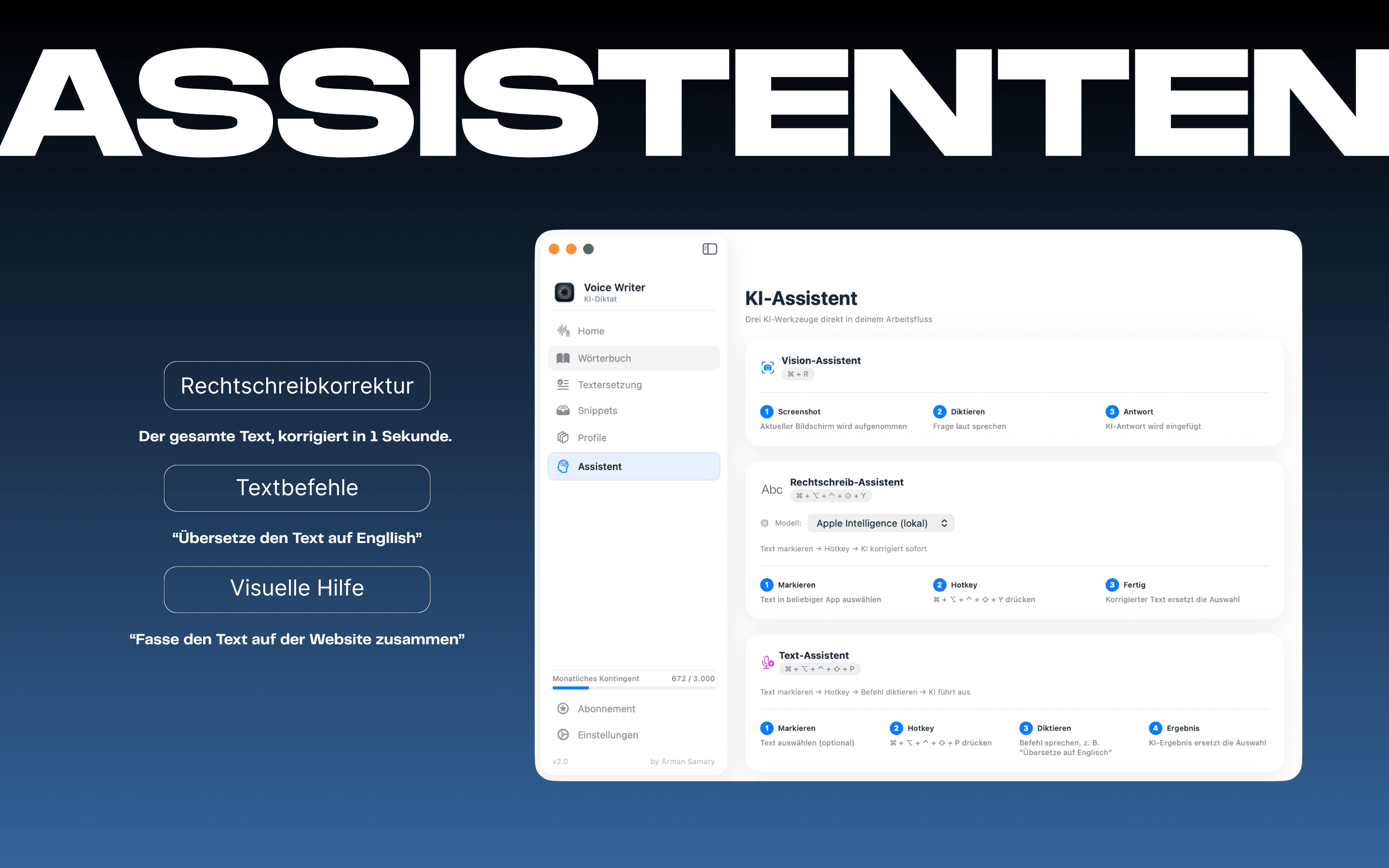 Voice Writer auf dem Mac, KI-Assistent